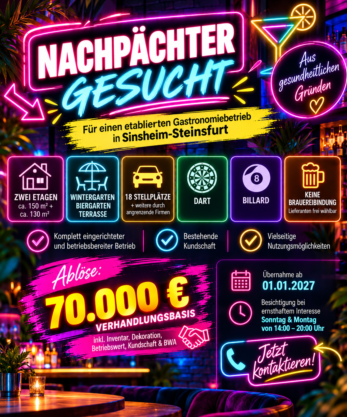 Etablierte Gastronomie in Sinsheim-Steinsfurt – komplett eingerichtet – Nachpächter gesucht
